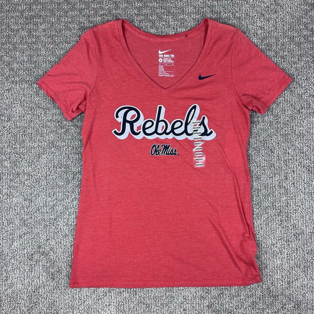 Nike Shirt Womens Medium Rebels Ole Miss University Athletic V Neck Red